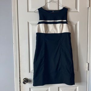 White House black market black and white high boat neck pencil sleeveless dress